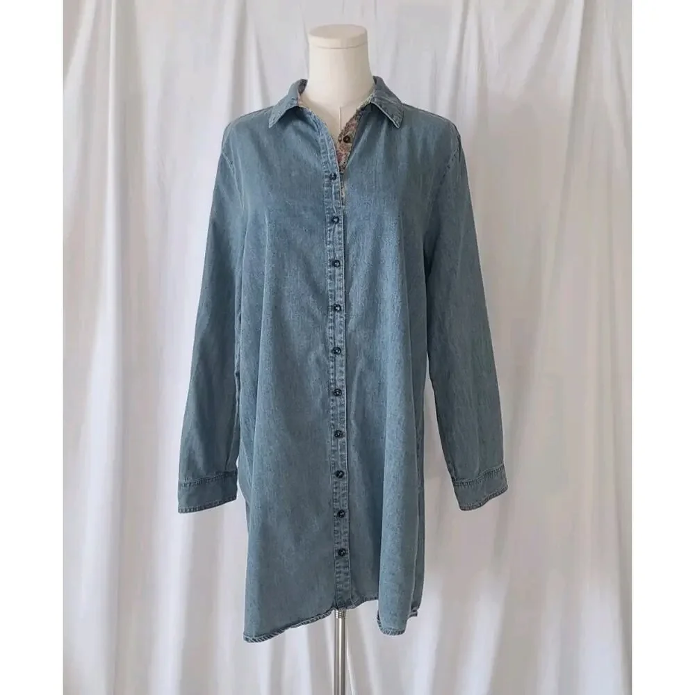 NATURAL LIFE Blue Denim Mini Dress with Floral Accents - Picture 4 of 9